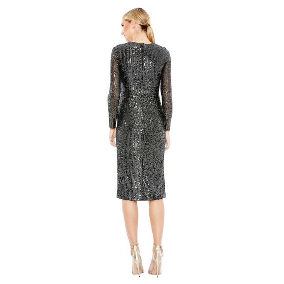 Mac Duggal Ieena 26940 Gunmetal Long Sleeve Sequin Dress Size 10 $398 - Picture 6 of 8